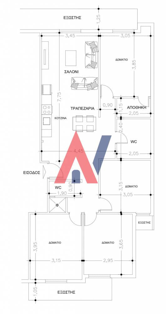 Продавам апартамент на 3-ти етаж 118кв.м Delphin Martiou Солун 